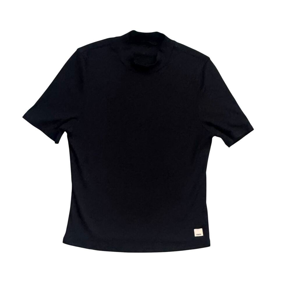 Vuori Feather Baby Tee Size XS S Black Ribbed Mock Neck Shirt Top Short Sleeve